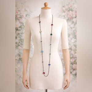Long Station Necklace 27in Multicolor Crystal Gunmetal Chain Layering Necklace